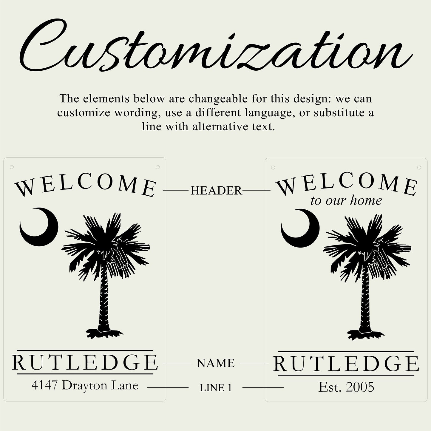 Palmetto Garden Flag - Personalized and Custom, Mini-Flag for Entry, Engraved House Sign, Fabric Yard Flag Replacement, Name, Address Sign