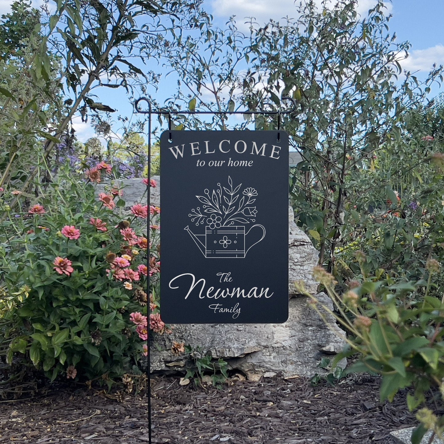 Watering Can Custom Garden Sign – Engraved Metal Alternative to Flags & Yard Decor
