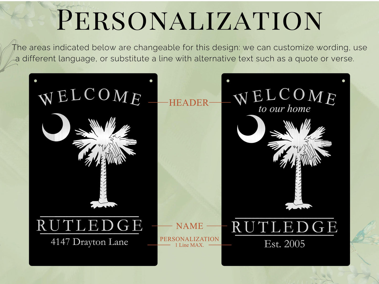 Palmetto Custom Garden Sign – Engraved Metal Alternative to Flags & Yard Decor