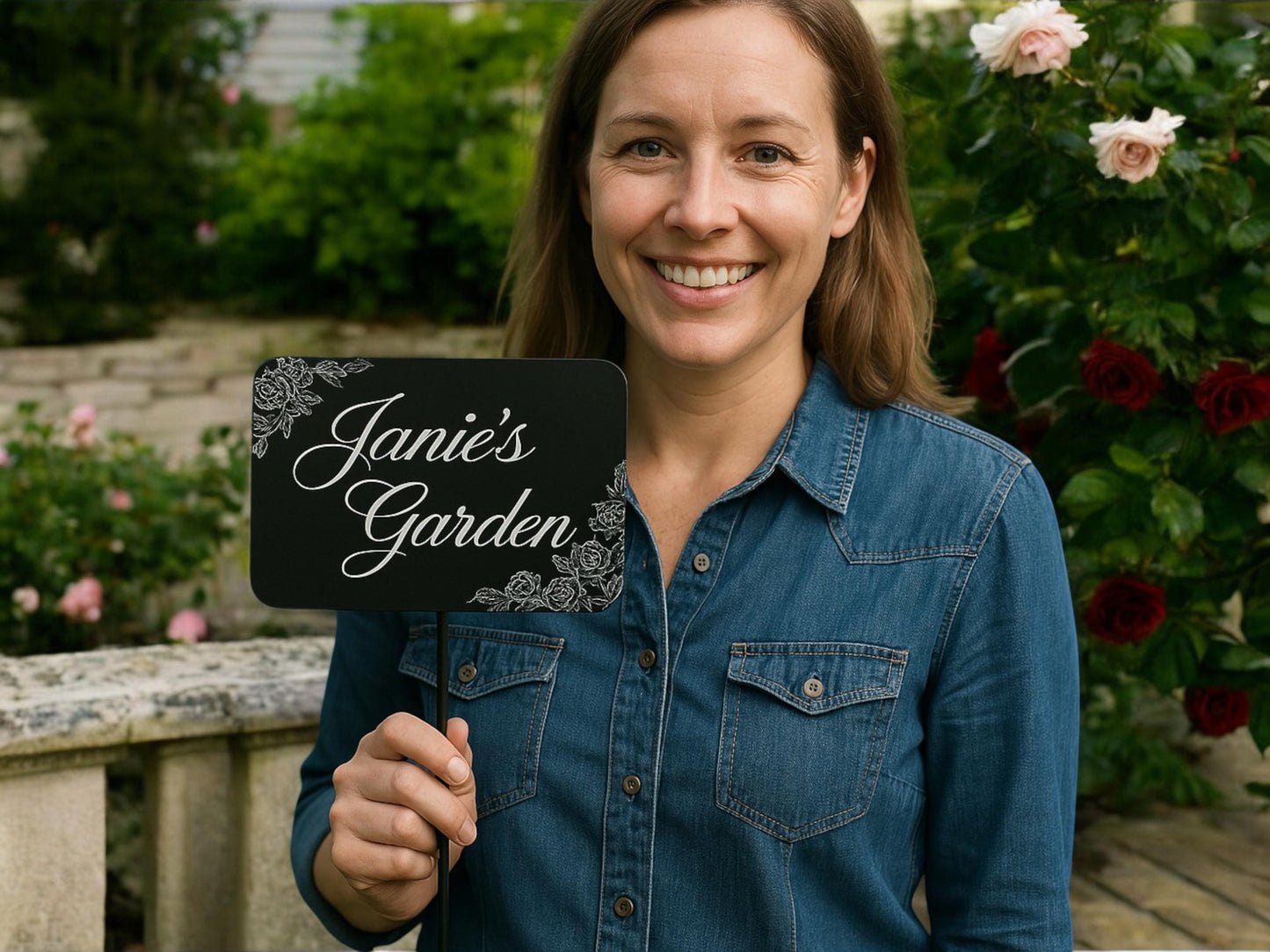 Personalized Floral Engraved Garden Sign- Weatherproof Aluminum Garden Sign