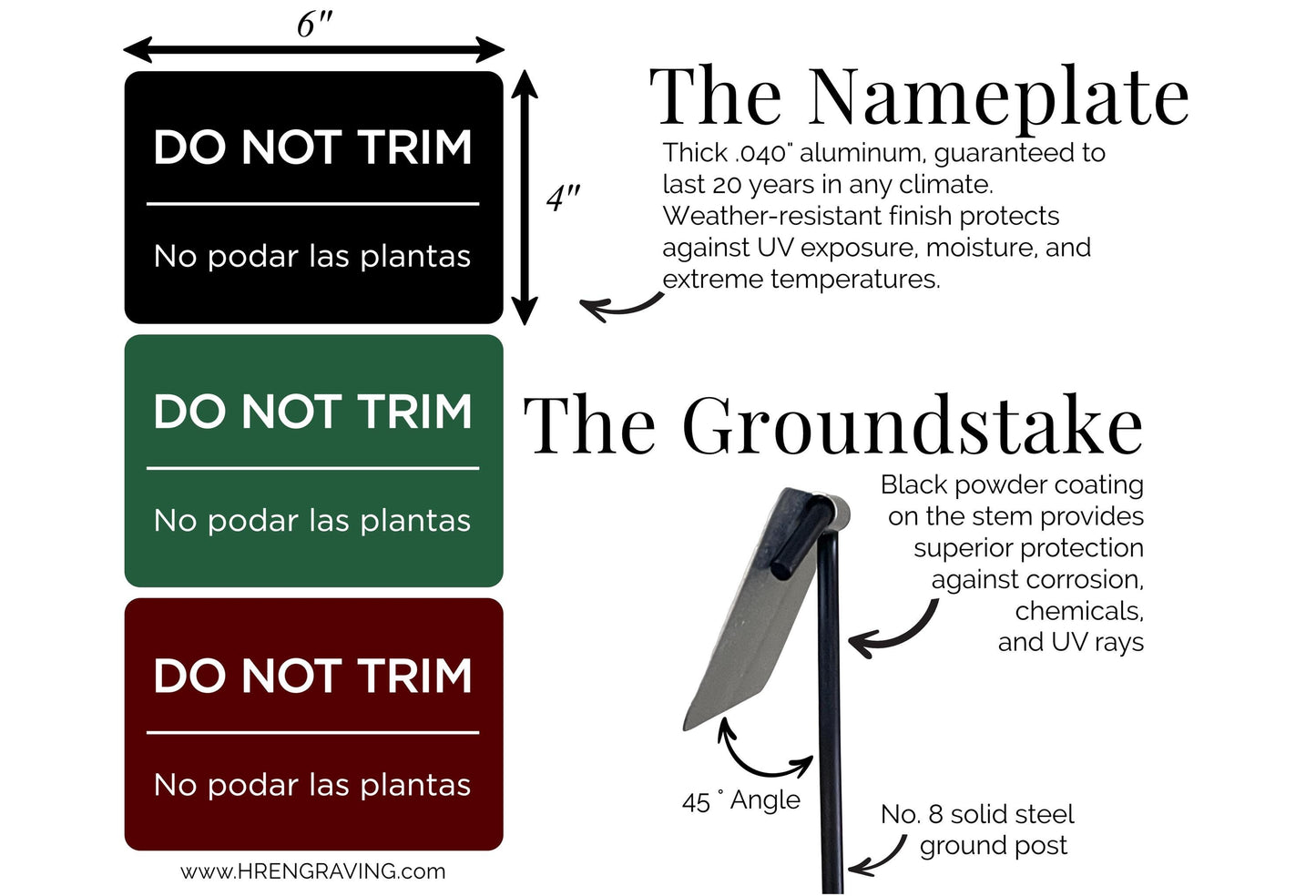 “DO NOT TRIM” Bilingual Landscape Sign - Staked Outdoor Sign in Aluminum & Steel HOA-Friendly