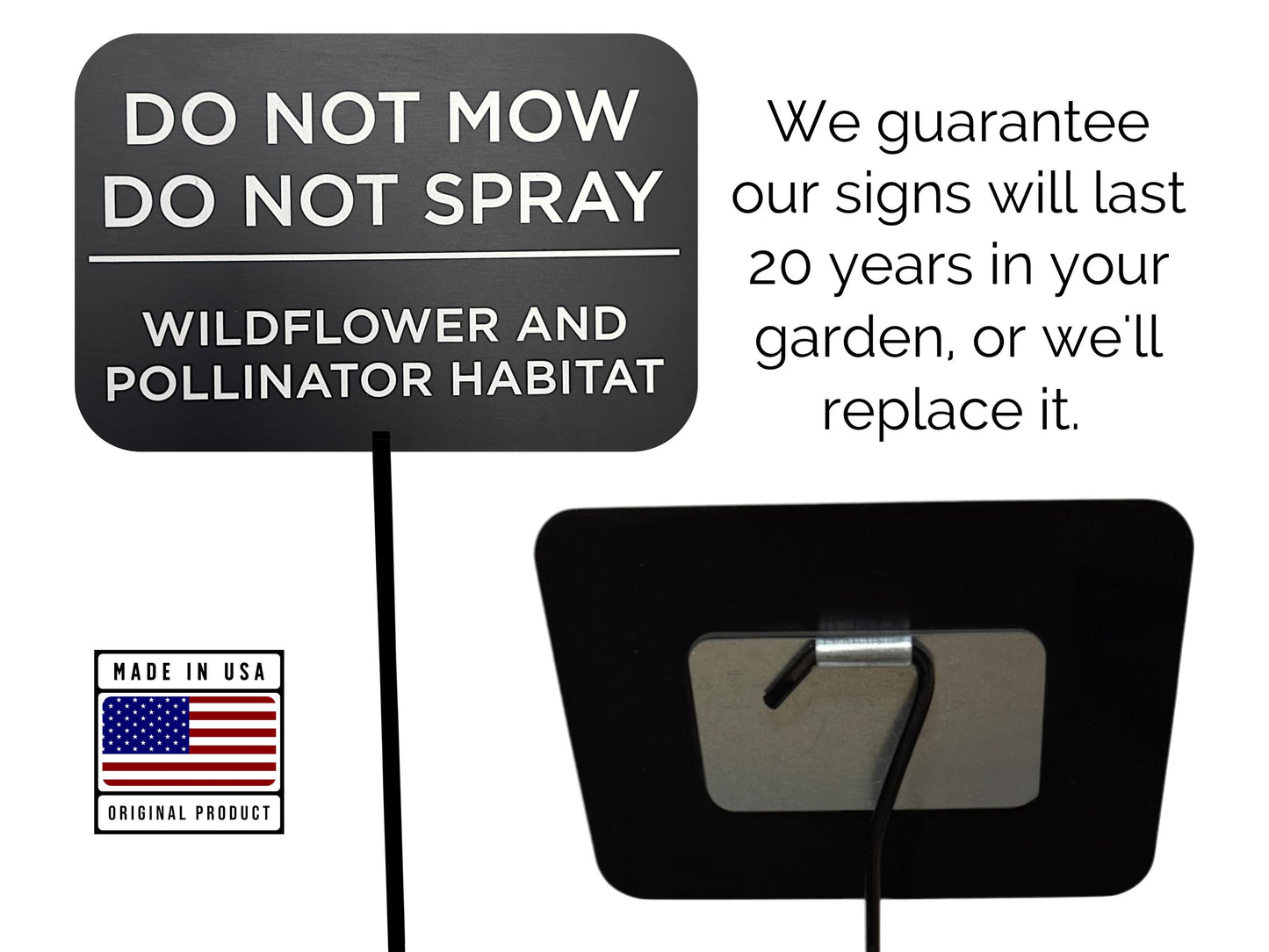 Do Not Spray or Mow Garden Sign — Large 6"x4" Aluminum Yard Stake for Pollinator Habitats, Wildflowers & Landscapes
