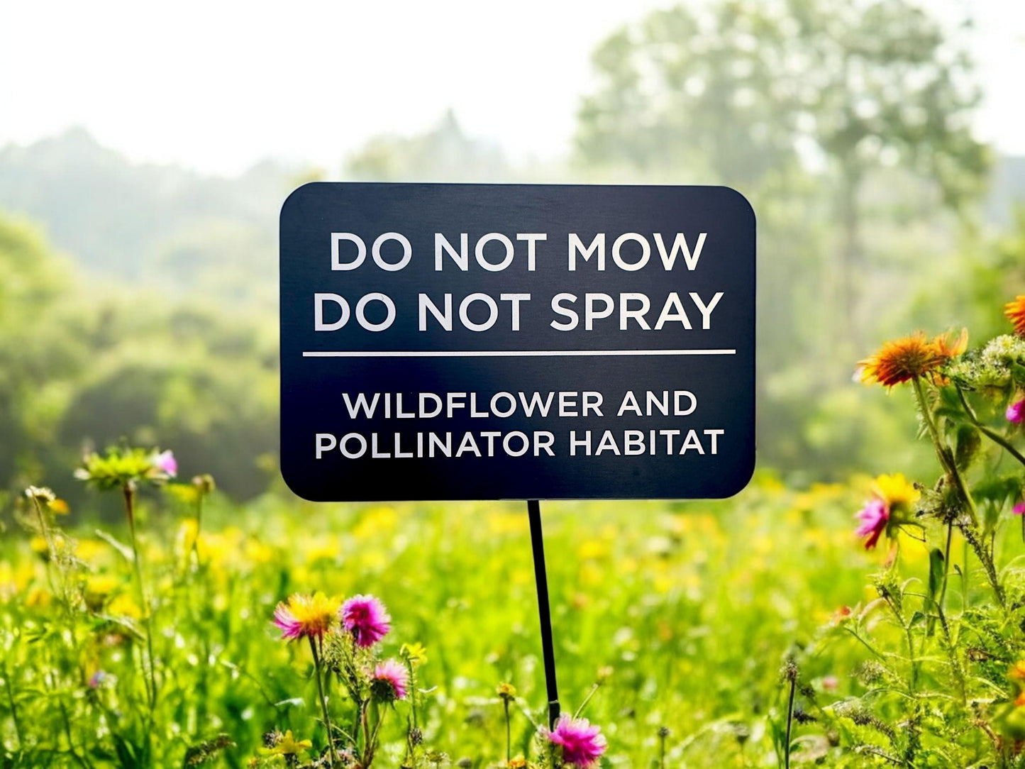 Do Not Spray or Mow Garden Sign — Large 6"x4" Aluminum Yard Stake for Pollinator Habitats, Wildflowers & Landscapes