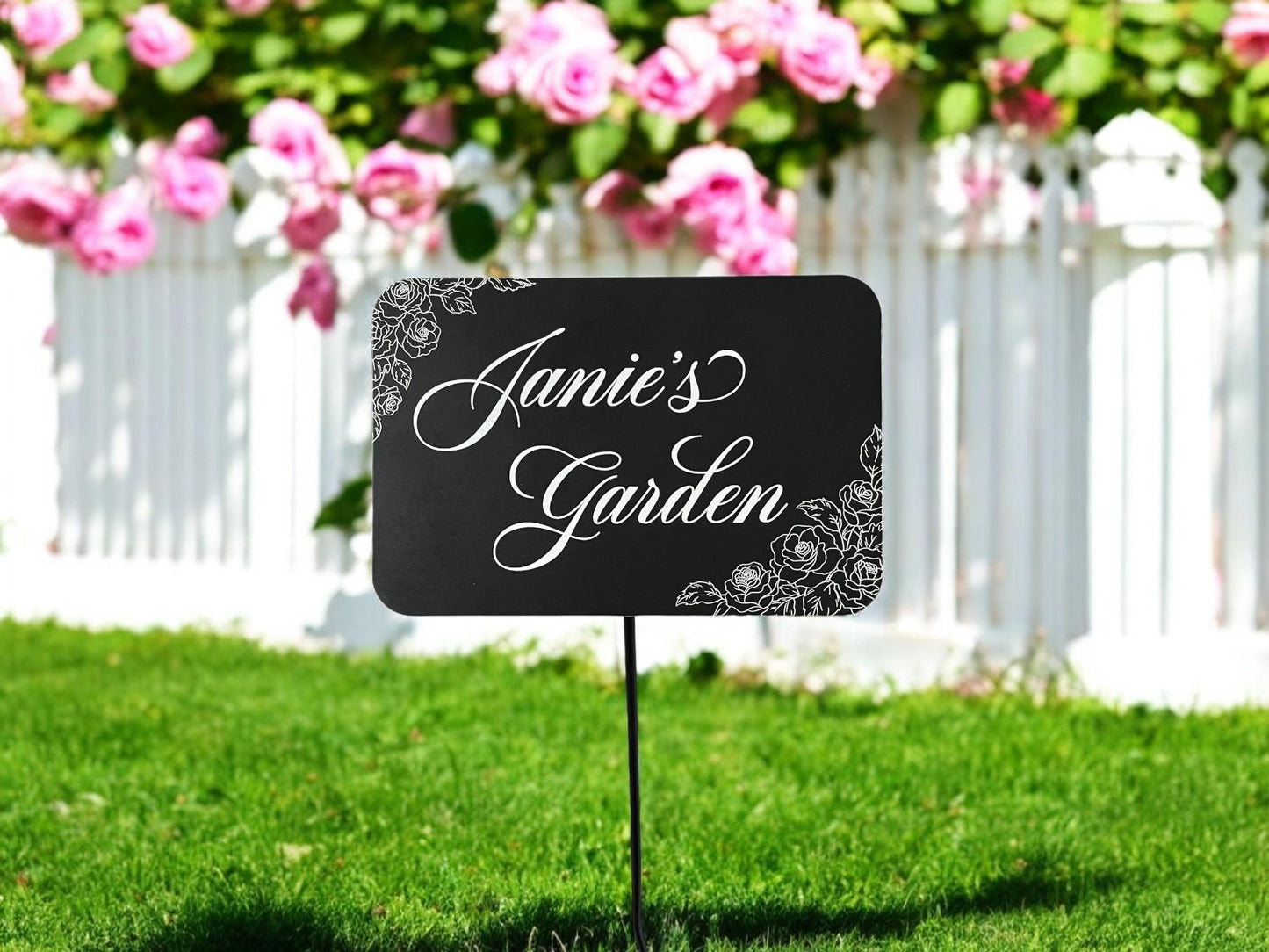 Personalized Floral Engraved Garden Sign- Weatherproof Aluminum Garden Sign
