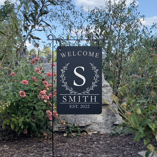 Custom Family Name Garden Sign – Engraved Metal Alternative to Flags & Yard Decor