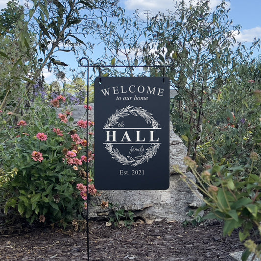 Custom Family Name Garden Sign – Engraved Metal Alternative to Flags & Yard Decor