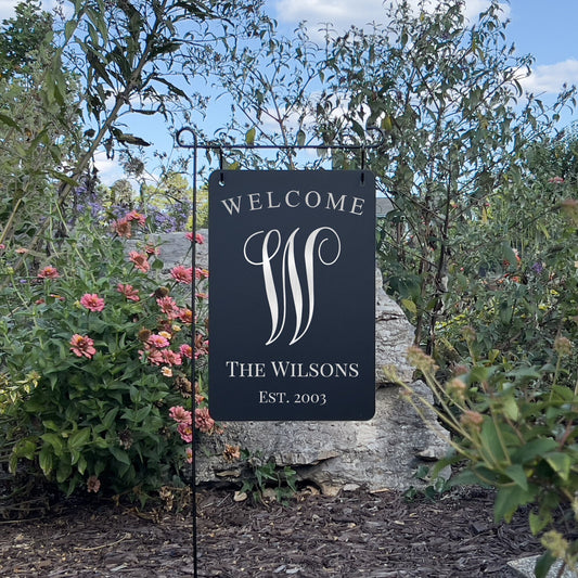 Custom Monogrammed Garden Sign – Engraved Metal Alternative to Flags & Yard Decor