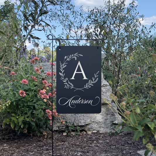 Custom Family Name Garden Sign – Engraved Metal Alternative to Flags & Yard Decor