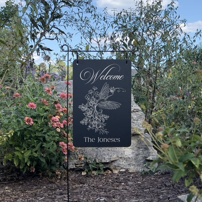 Custom Hummingbird Garden Sign – Engraved Metal Alternative to Flags & Yard Decor