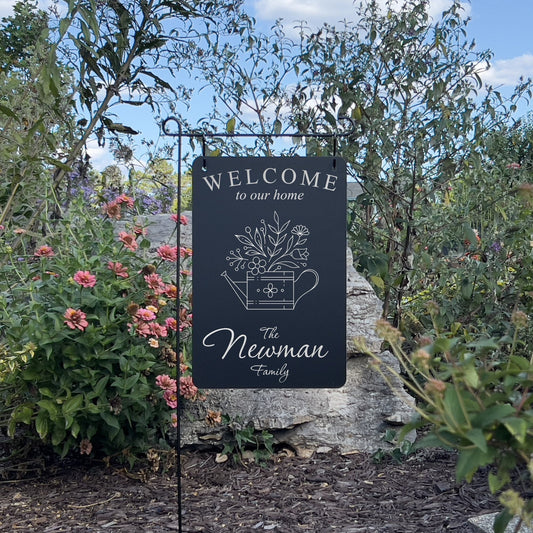 Watering Can Custom Garden Sign – Engraved Metal Alternative to Flags & Yard Decor