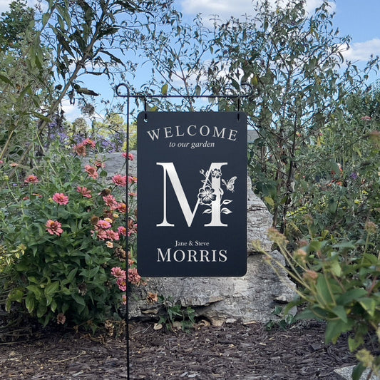 Personalized Garden Sign with Crocus Flower, Engraved Sign for the Garden, Replacement for Fabric Flag, Metal Sign for Mailbox, Monogrammed