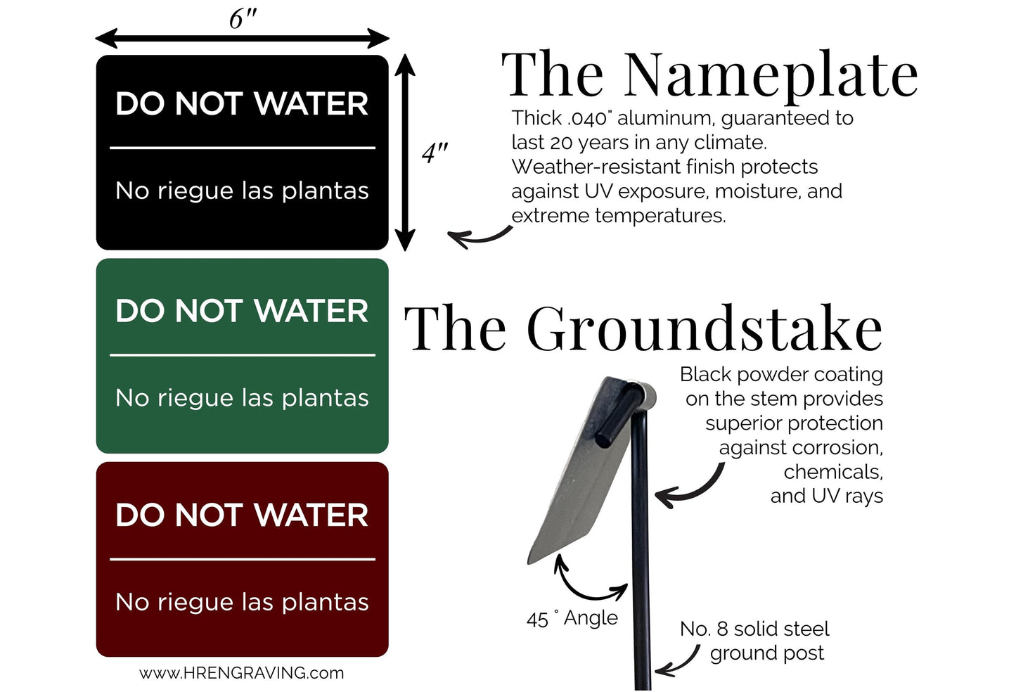 “DO NOT WATER” - Bilingual Outdoor Sign with Aluminum Plate & Steel Ground Stake | HOA-Friendly