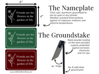 Friends Are the Flowers Engraved Garden Sign-Aluminum All Weather Yard Sign