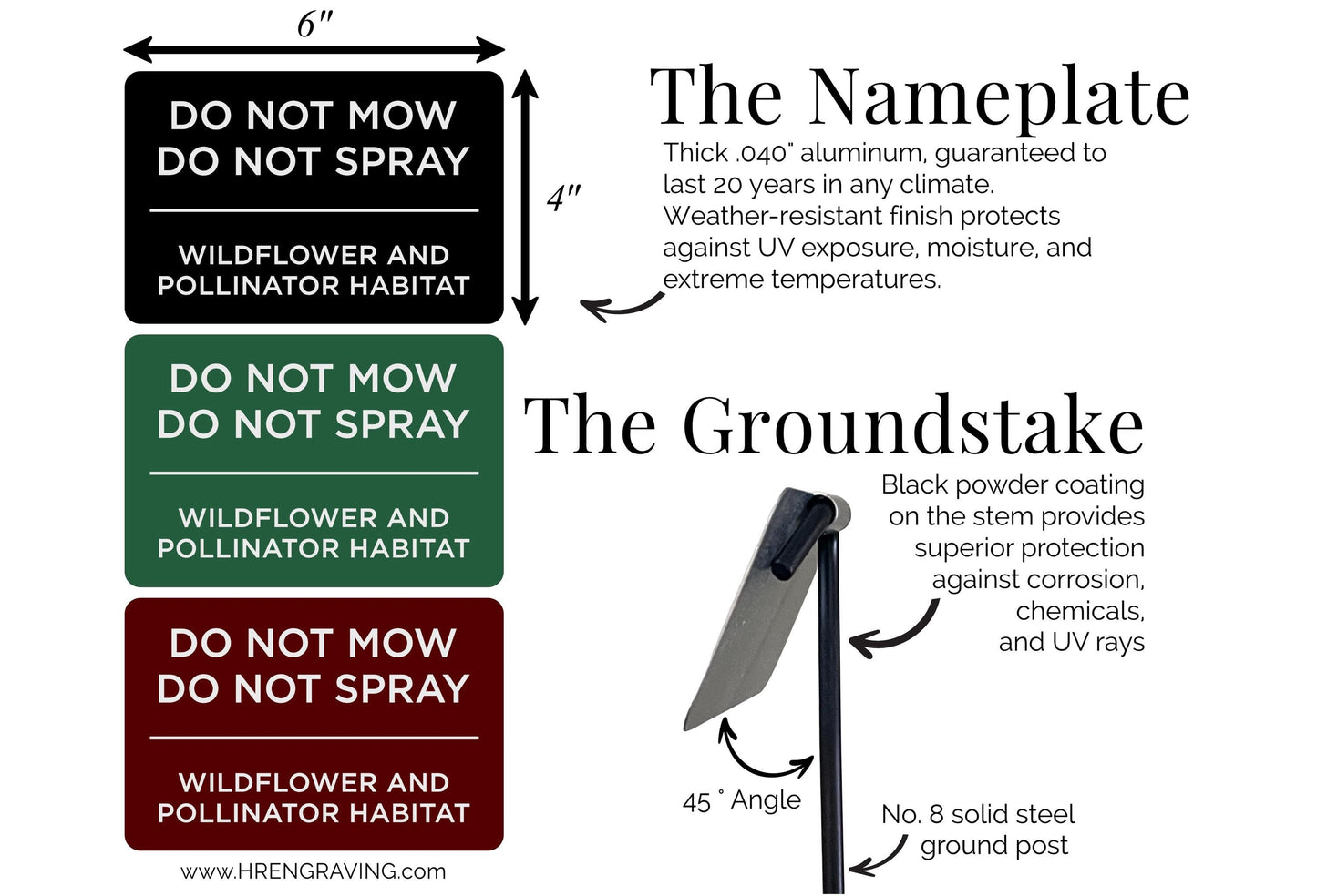 Do Not Spray or Mow Garden Sign — Large 6"x4" Aluminum Yard Stake for Pollinator Habitats, Wildflowers & Landscapes