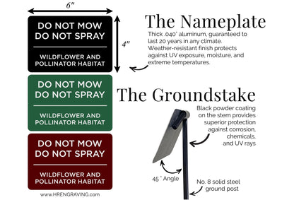 Do Not Spray or Mow Garden Sign — Large 6"x4" Aluminum Yard Stake for Pollinator Habitats, Wildflowers & Landscapes