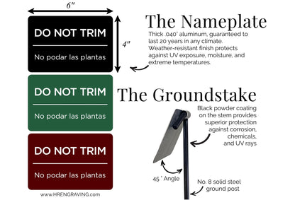 “DO NOT TRIM” Bilingual Landscape Sign - Staked Outdoor Sign in Aluminum & Steel   HOA-Friendly