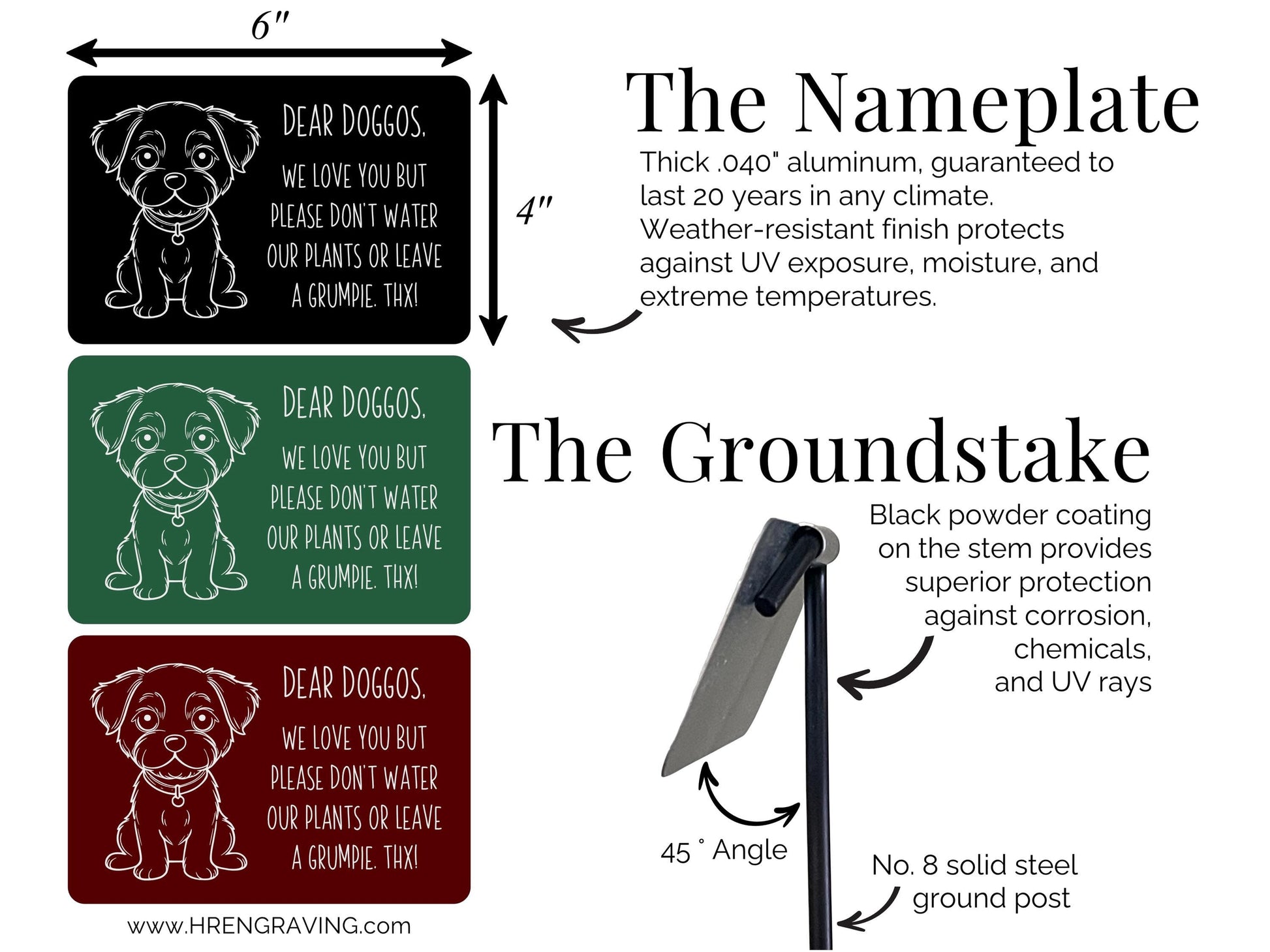 Keep Dogs Off Lawn – Aluminum Garden Stake – close-up engraving detail