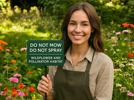 Do Not Spray or Mow Garden Sign — Large 6"x4" Aluminum Yard Stake for Pollinator Habitats, Wildflowers & Landscapes