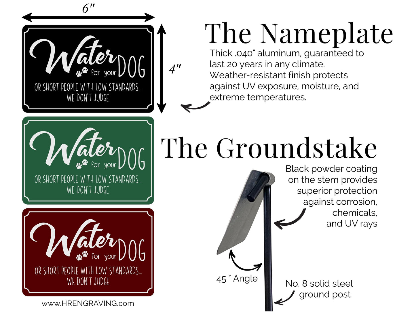 Funny Dog Water Bowl Garden Sign – close-up engraving detail